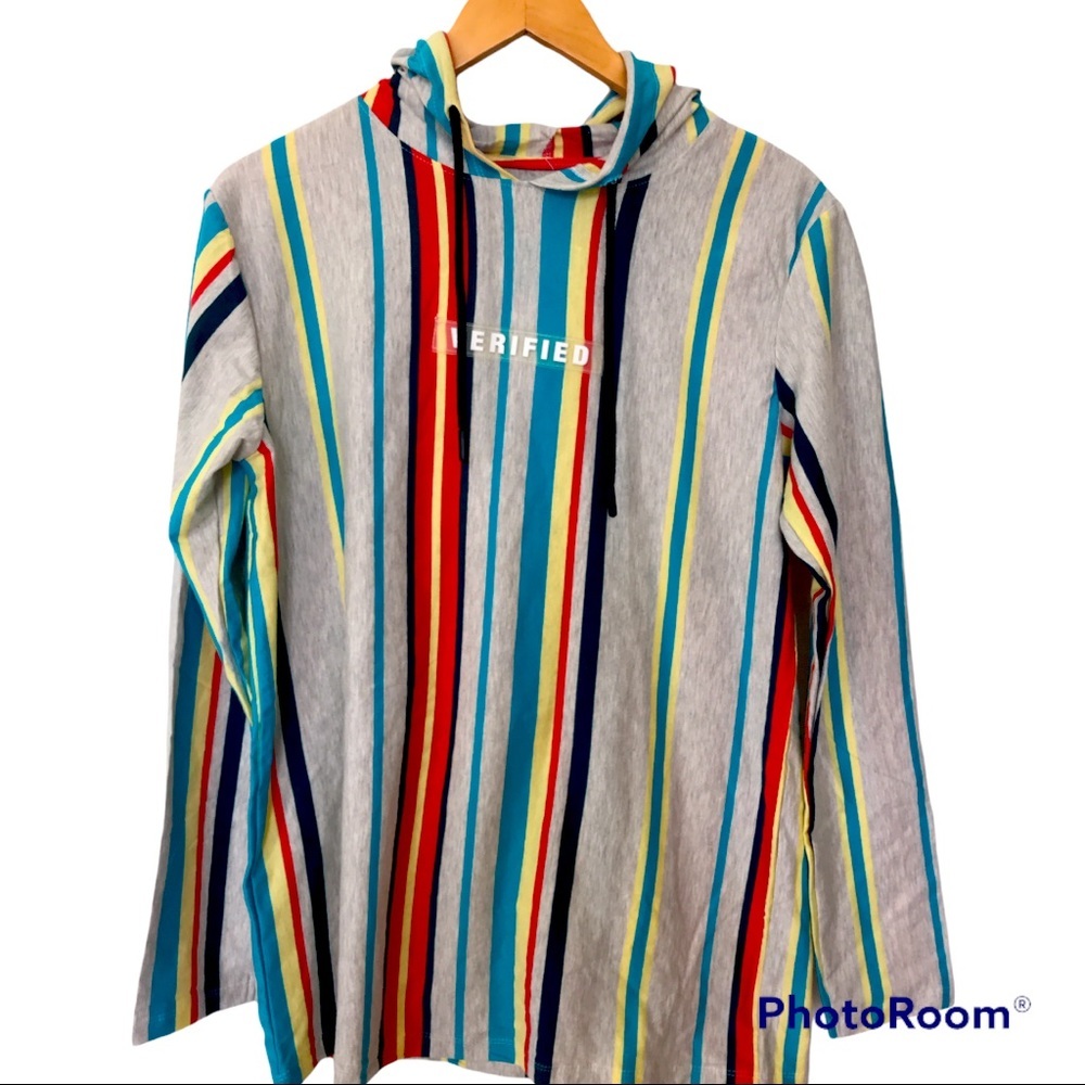 Vox Populi For The People Men’s Multicolor Striped Hoodie Bohemian T-Shirt M NWT